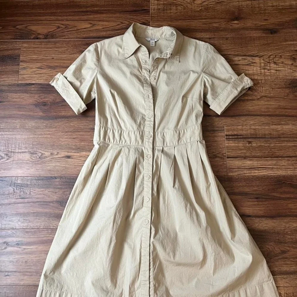 Jacob Beige Shirt Dress Cotton Button Collared Women 6 Old Money Quiet Luxury - Picture 2 of 7